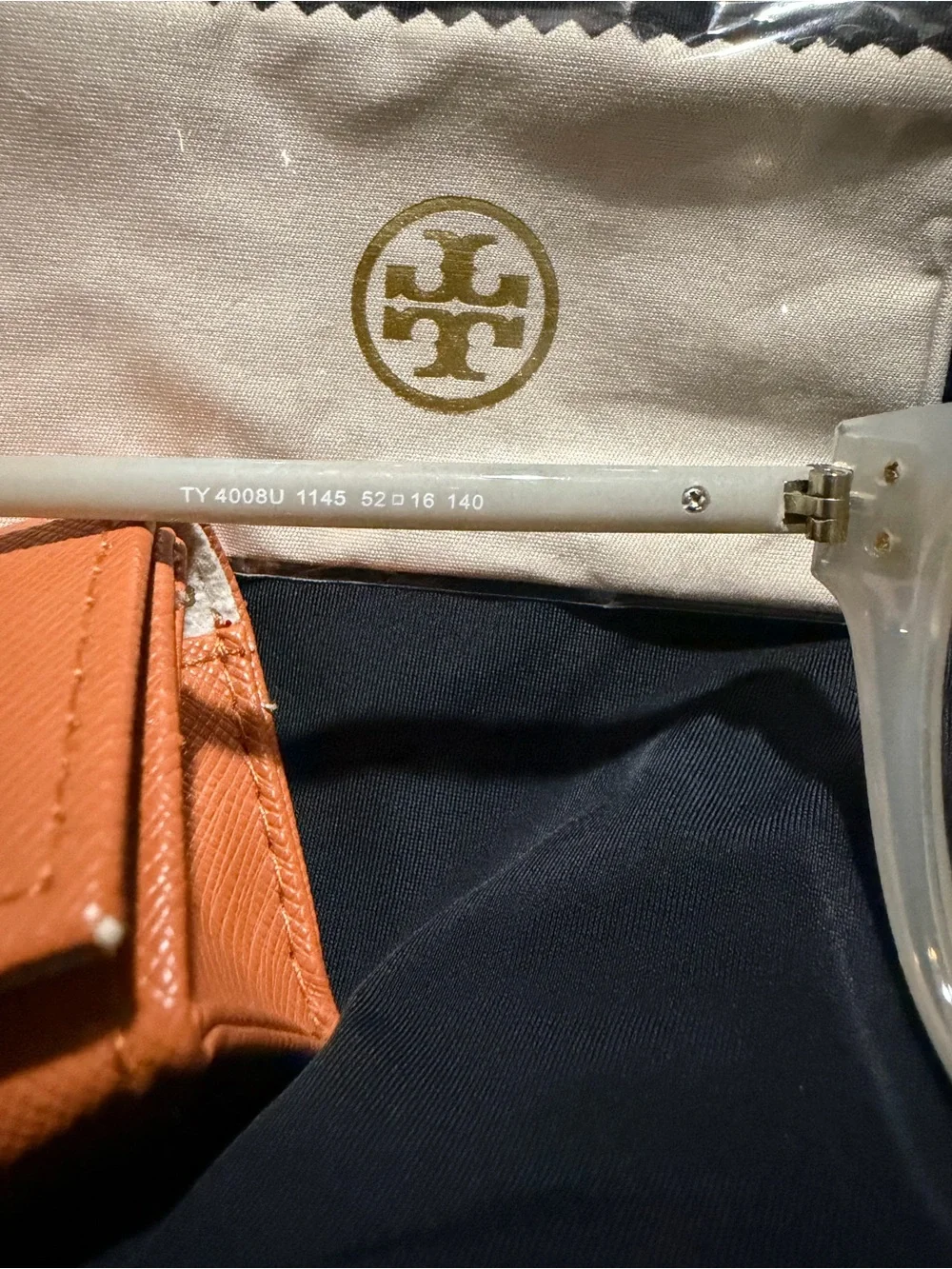 Tory Burch Frosted White slight pink Cat-Eye Sunglasses with Gold Logo Accents - Picture 6 of 11
